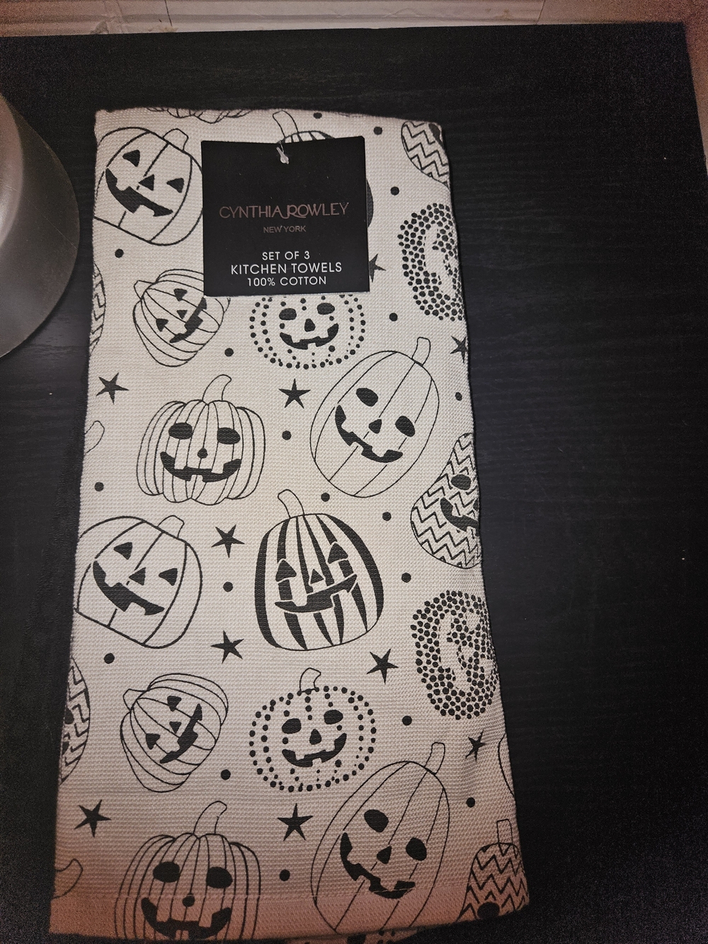 Cynthia Rowley Black & White Halloween Pumpkin Kitchen Towels - Set of 2